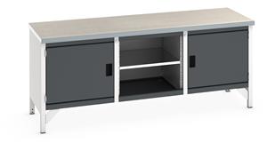Bott Cubio Storage Workbench 2000mm wide x 750mm Deep x 840mm high supplied with a Linoleum worktop (particle board core with grey linoleum surface and plastic edgebanding), 2 x integral storage cupboards (650mm wide x 650mm deep x 500mm high) and... 2000mm Wide Engineering Storage Benches with Cupboards & Drawers